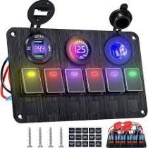Tableau éléctrique Multicolors 6 Inter+2USB+allume cigare+voltmetre 12/24V