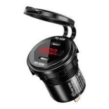USBCX2 45W VOLTMETRE+ON/OFF ROND ETANCHE LED BLEU 12V/24V