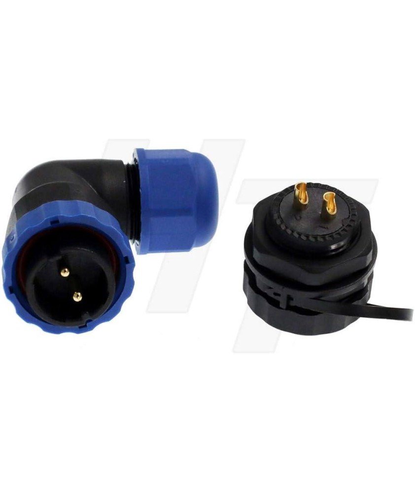 PRISE MALE/FEMELLE A ENCASTRER 90° SD20 2PLOTS 25A IP68