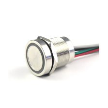 INTER piezo inox 19mm IP67 ON/OFF LED 12V BLEUE