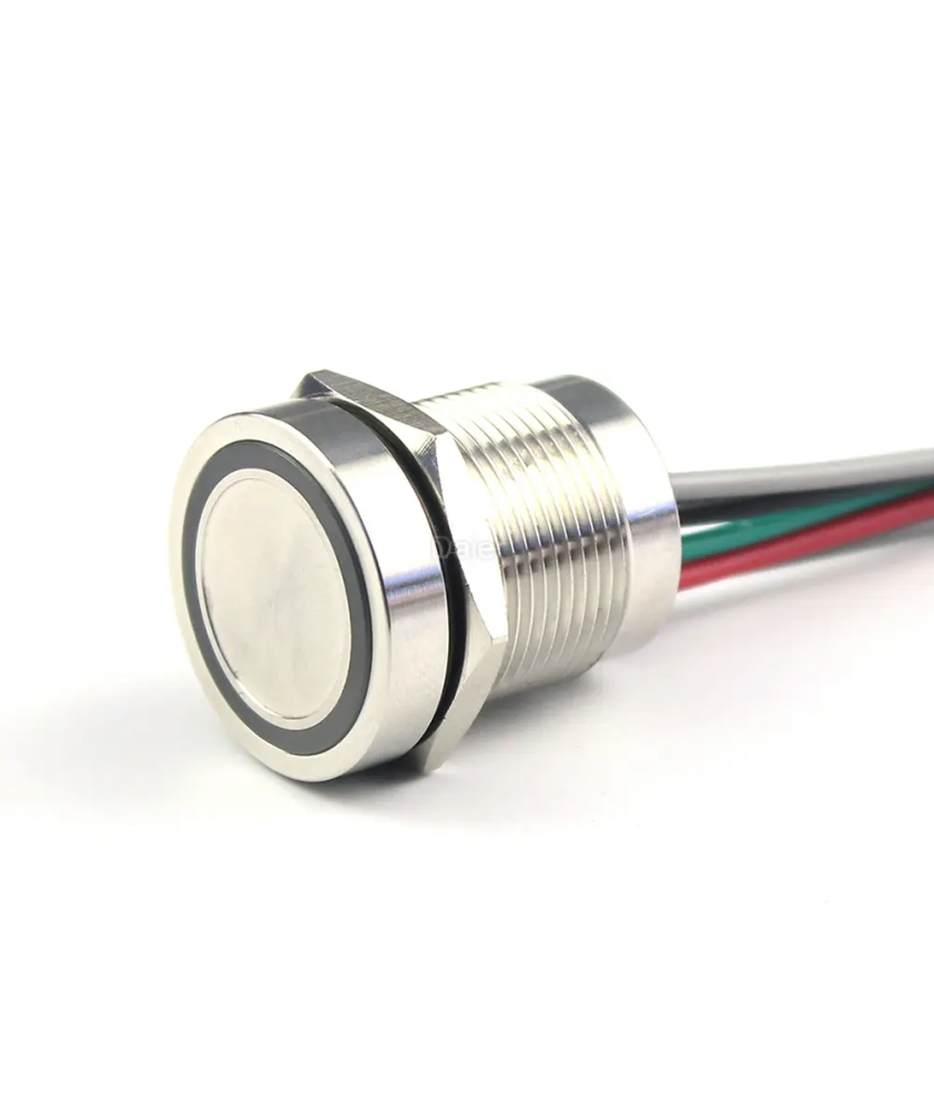 INTER piezo inox 19mm IP67 ON/OFF LED 12V BLEUE