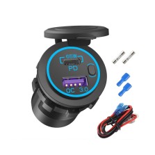 USBC 65W + USB 18W +ON/OFF ROND ETANCHE LED BLEU 12V/24V