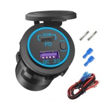 USBC 65W + USB 18W +ON/OFF ROND ETANCHE LED BLEU 12V/24V