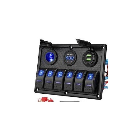 Tableau éléctrique 6 Inter+USB+allume cigare+voltmetre 12/24V