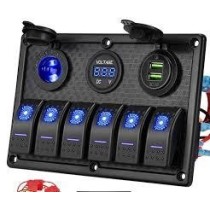 Tableau éléctrique 6 Inter+USB+allume cigare+voltmetre 12/24V