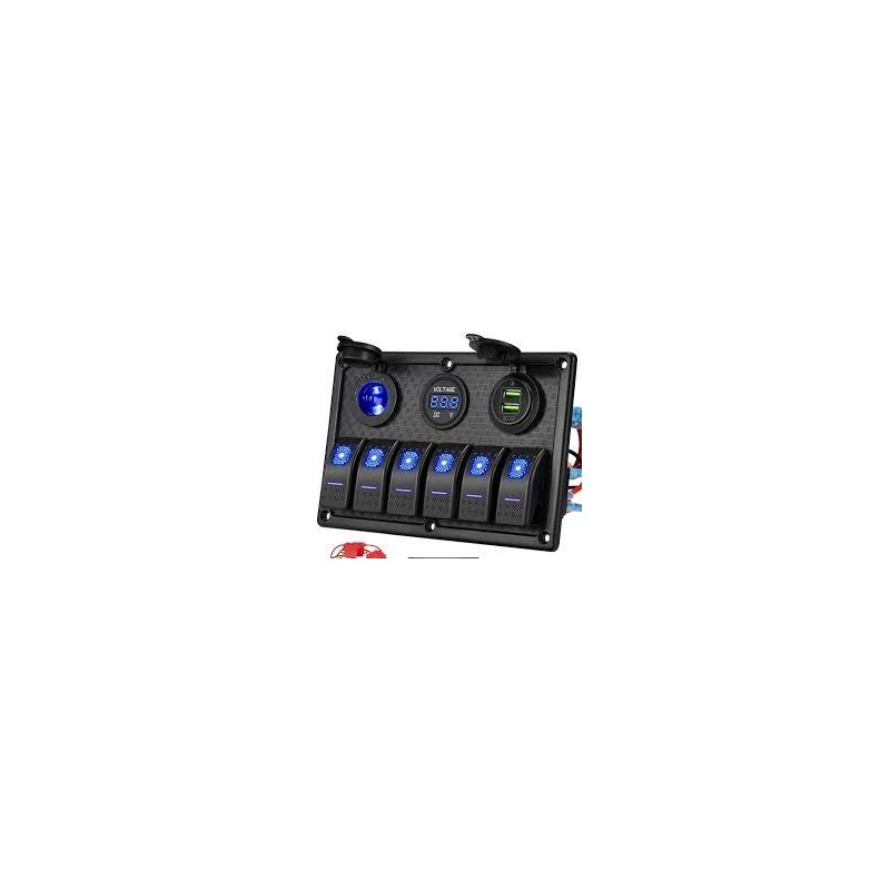 Tableau éléctrique 6 Inter+USB+allume cigare+voltmetre 12/24V Tableau éléctrique 6 Inter+USB+allume cigare+voltmetre 12/24V